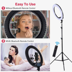 Ring Light avec Trépied, 18 Pouces Extérieur 2900-6000K LED Anneau Lumineux Réglable, Lampe Annulaire pour Telephone Youtube Tik