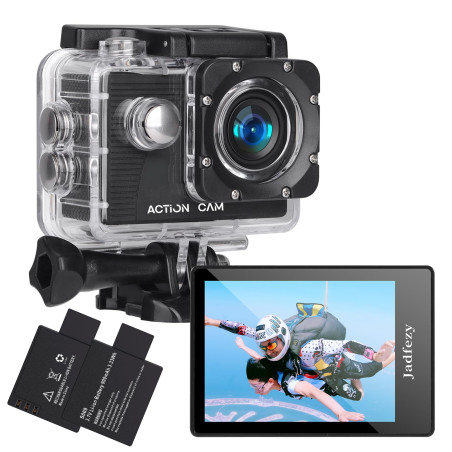 Jadfezy Camera Sport 1080P FHD,Etanche 30M Caméra d'action Grand Angle, avec Deux Piles Rechargeables 900 mAh Caméra Sport et ki