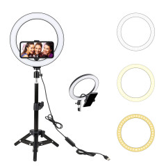 Ring Light, BONFOTO 10" Anneau Lumineux avec 45cm Trépied, Lumière Anneau Réglable avec 3 Modes d'Eclairage et 10 Niveaux de Lum