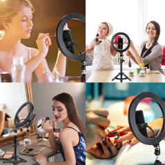 Ring Light, BONFOTO 10" Anneau Lumineux avec 45cm Trépied, Lumière Anneau Réglable avec 3 Modes d'Eclairage et 10 Niveaux de Lum