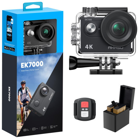 AKASO Caméra Sport 4K 30fps 20MP WiFi Caméra d'action 170° Grand Angle, Télécommande 2.4 G, Caméra Étanche 30M et 2 Batteries, S
