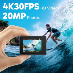 AKASO Caméra Sport 4K 30fps 20MP WiFi Caméra d'action 170° Grand Angle, Télécommande 2.4 G, Caméra Étanche 30M et 2 Batteries, S