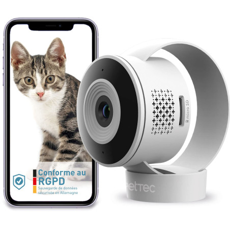 PetTec® Cam Lite - Caméra pour Animaux de Compagnie avec App [sans ABONNEMENT] - Caméra pour Chats et Chiens à la Maison avec Dé