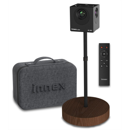 Innex Cube Caméra de Visioconférence à 360 Degrés avec Modes d'Affichage IA, Deux Micros Omnidirectionnels, Télécommande, Webcam