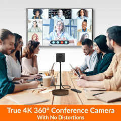 Innex Cube Caméra de Visioconférence à 360 Degrés avec Modes d'Affichage IA, Deux Micros Omnidirectionnels, Télécommande, Webcam