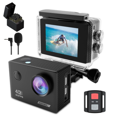 TIMNUT Sport Caméra 4K 30FPS, HD 20 MP Caméscope WiFi, Caméra Étanche 40m avec Microphone, télécommande, EIS Anti-Vibration, 2 B