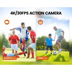 TIMNUT Sport Caméra 4K 30FPS, HD 20 MP Caméscope WiFi, Caméra Étanche 40m avec Microphone, télécommande, EIS Anti-Vibration, 2 B