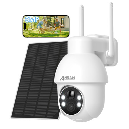 ANRAN 5MP PTZ Caméra Surveillance WiFi Exterieure sans Fil Solaire, Vision Nocturne Couleur 30m avec 4 Lumières Blanches, HD 256