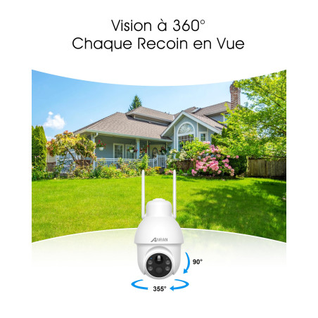 ANRAN 5MP PTZ Caméra Surveillance WiFi Exterieure sans Fil Solaire, Vision Nocturne Couleur 30m avec 4 Lumières Blanches, HD 256