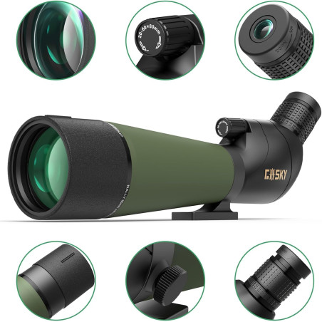 Gosky 20-60x80 Longue Vue étanche avec trépied, Sac de Transport et Adaptateur pour Smartphone - Télescope incliné BAK4 - pour l