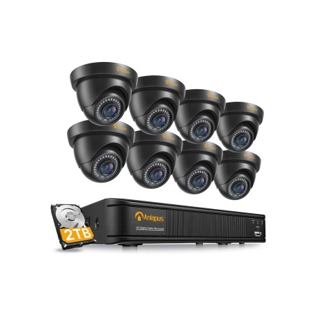 Anlapus 1080P 8CH 2TB H.265+ DVR Enregistreur 8PCS Caméra de Surveillance Extérieure IP66 2,0MP 20 M Vision Nocturne, Détection