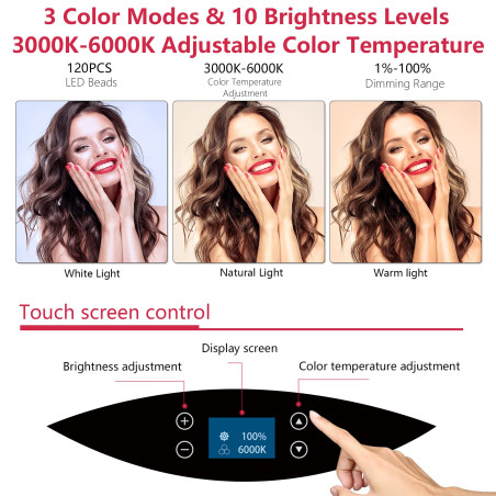 Ring Light avec Trépied, 19 Pouces Extérieur 2900-6000K LED Anneau Lumineux Réglable, Lampe Annulaire pour Telephone Youtube Tik