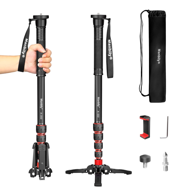Monopode Caméra Extensible Manbily en Aluminium avec Pieds 170cm Trépied de Voyage Portable & Amovible pour Appareil Photo Refle Monopode Caméra Extensible Manbily en Aluminium avec Pieds 170cm Trépied de Voyage Portable & Amovible pour Appareil Photo Refle