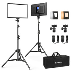 RALENO Lampes Vidéo LED 2-Pack, Panneau Vidéo 192 LED, avec Trépied réglable 180cm, Sac à main, Luminosité bicolore 2500-6500K, 