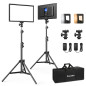 RALENO Lampes Vidéo LED 2-Pack, Panneau Vidéo 192 LED, avec Trépied réglable 180cm, Sac à main, Luminosité bicolore 2500-6500K, 