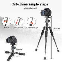 Koolehaoda Mini trépied Portable en Alliage d'aluminium Hauteur 51 cm avec rotule 360 ​​degrés et Sac pour Appareil Photo Reflex