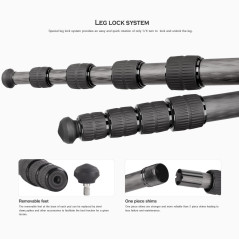 Leofoto - Monopode en Carbone - Travaux Lourds - Capacité de Poids : 15 kg - Max. Hauteur: 153 cm (sans rotule) - Cinq Sections
