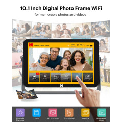 KODAK Cadre Photo Numérique WiFi, 10.1 Pouces IPS Écran Tactile, 4000mAh Batterie, 32Go Stockage, Photos ou vidéos n'importe où 