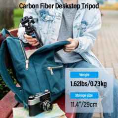 SIRUI Mini Trepied en Fibre de Carbone, 43cm Mini Trépied de Bureau en Carbone avec Rotule 360°, Trépied de Table Portable pour