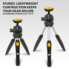Kodak PhotoGear Mini trépied réglable avec rotule 360°, trépied de Table Compact 9" se convertit en Perche à Selfie 11", Pieds e