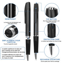 FINSUI Caméra Espion Caméra Cachée Stylo 1080P Mini Caméra de Poche avec Carte SD 32 Go Caméra Stylo avec Enregistrement Vidéo P