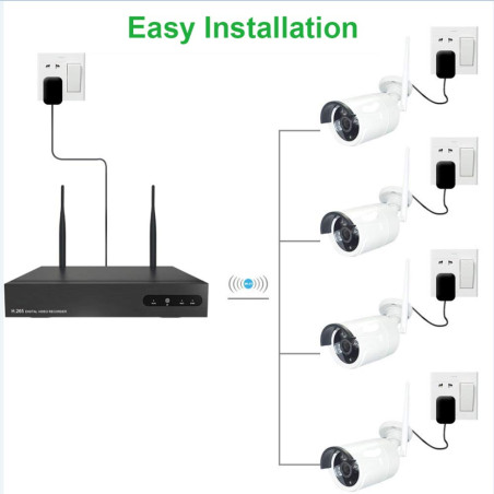 Aottom 8CH 1080P Système de Vidéosurveillance, Kit de WiFi Vidéosurveillance, Système de Caméra Sécurité sans Fil, 8CH NVR+ 4 x