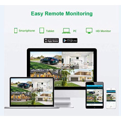 Aottom 8CH 1080P Système de Vidéosurveillance, Kit de WiFi Vidéosurveillance, Système de Caméra Sécurité sans Fil, 8CH NVR+ 4 x 