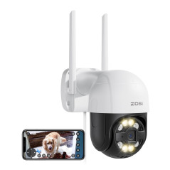ZOSI 4MP Caméra Surveillance WiFi PT Vue à 360°, Camera Extérieure sans Fil Alarme Sonore et Lumineuse, Détection Véhicule et Pe