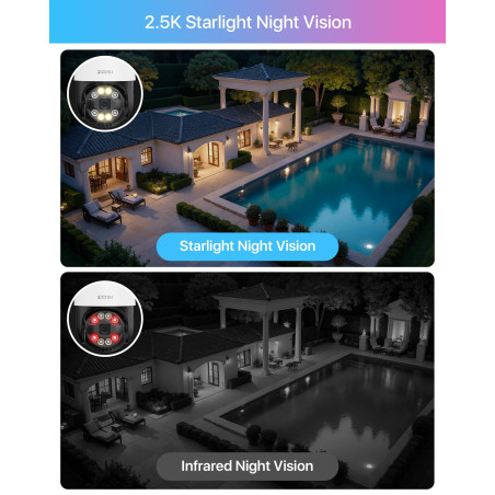 ZOSI 4MP Caméra Surveillance WiFi PT Vue à 360°, Camera Extérieure sans Fil Alarme Sonore et Lumineuse, Détection Véhicule et Pe