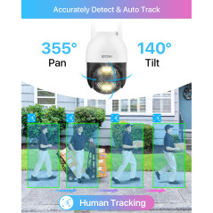 ZOSI 4MP Caméra Surveillance WiFi PT Vue à 360°, Camera Extérieure sans Fil Alarme Sonore et Lumineuse, Détection Véhicule et Pe