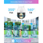 ZOSI 4MP Caméra Surveillance WiFi PT Vue à 360°, Camera Extérieure sans Fil Alarme Sonore et Lumineuse, Détection Véhicule et Pe