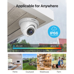 ZOSI 1080p 2MP Caméra Surveillance Extérieure pour Kit Vidéosurveillance Vision Nocturne 24 m, 24Leds IR, Objectif 3.6mm, Caméra