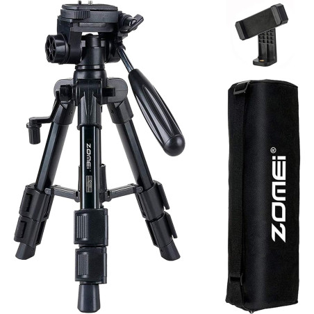 Mini Trépied Appareil Photo, ZOMEI Q100 Trepied de Smartphone, Trépied de Voyage en Aluminium avec Support pour Téléphone et Sac