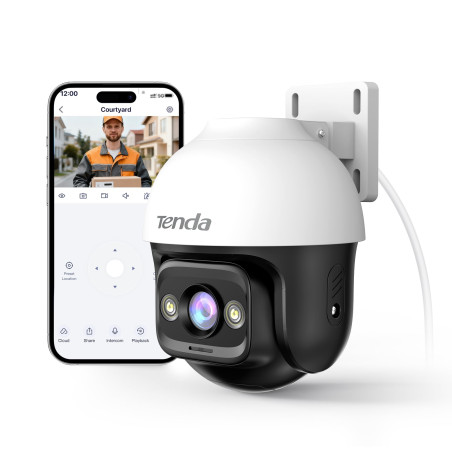 Tenda Caméra Surveillance WiFi Extérieure CH3-360° Camera IP, 3MP avec Vision Nocturne Couleur, Audio Bidirectionnel, Détection