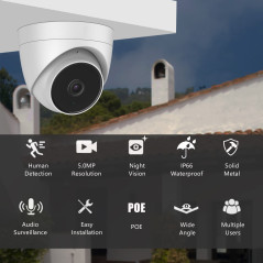 WiTi 5MP HD Caméra IP PoE Dôme en métal pour intérieur extérieur,Grand Angle Objectif 2,8mm Caméras vidéo de sécurité,Audio du M