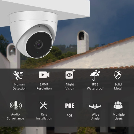 WiTi 5MP HD Caméra IP PoE Dôme en métal pour intérieur extérieur,Grand Angle Objectif 2,8mm Caméras vidéo de sécurité,Audio du M