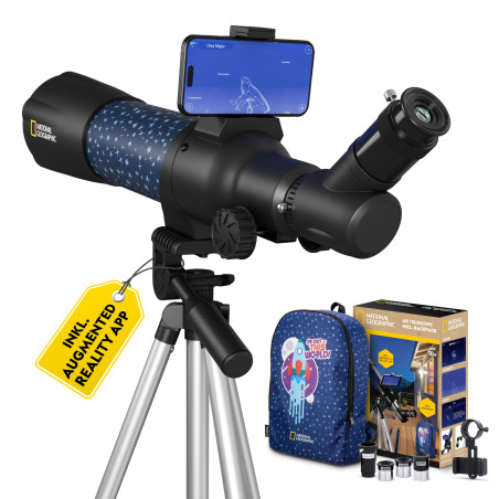 National Geographic Télescope Intelligent AR pour Enfant avec trépied, Sac à Dos, Support pour Smartphone et Application de réal