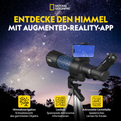 National Geographic Télescope Intelligent AR pour Enfant avec trépied, Sac à Dos, Support pour Smartphone et Application de réal