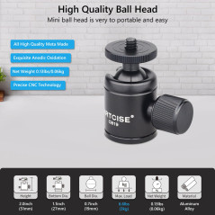 ARTCISE CB19 Mini trépied rotule avec Adaptateur Amovible 1/4 Sabot, Monture de caméra panoramique rotative CNC à 360 degrés pou