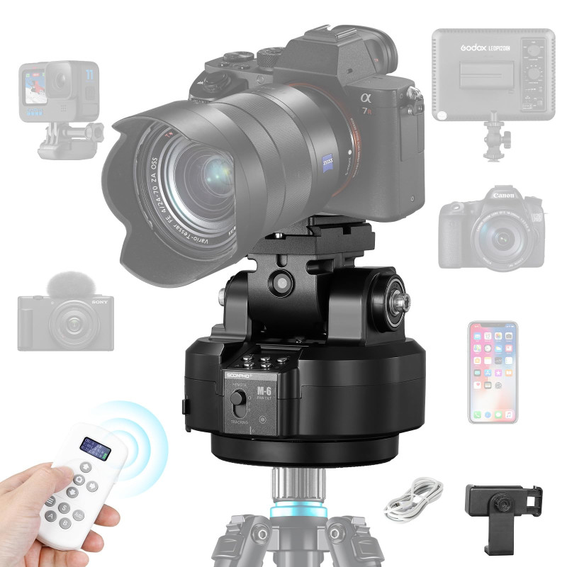 Soonpho M6 Tête de trépied panoramique électrique motorisée à 360 degrés avec pince pour téléphone et télécommande AI Face Track Soonpho M6 Tête de trépied panoramique électrique motorisée à 360 degrés avec pince pour téléphone et télécommande AI Face Track