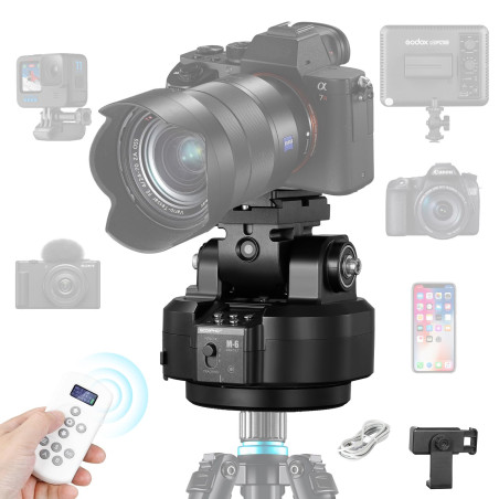 Soonpho M6 Tête de trépied panoramique électrique motorisée à 360 degrés avec pince pour téléphone et télécommande AI Face Track