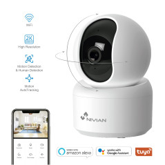 NIVIAN Caméra WiFi Intérieure 360° SuperHD 2K | Sécurisez Votre Maison 24/7 avec Vision Nocturne, Audio Bidirectionnel, Détectio