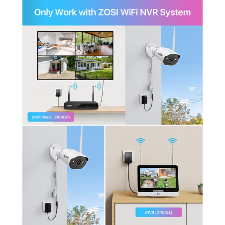 ZOSI C302 Caméra de Surveillance WiFi, Caméra Supplémentaire Caméra de Remplacement pour le C302 Kit Vidéo Surveillance Sans Fil