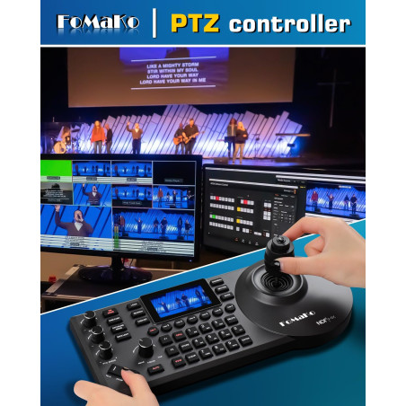 FoMaKo Contrôleur PTZ NDI avec Joystick 4D, LAN PoE, écran de prévisualisation en Temps réel, 7 caméras raccourcis Clavier, Comp