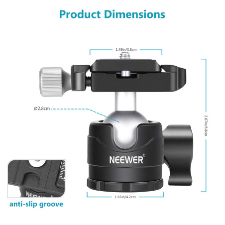 NEEWER Rotule pour trépied à Profil Bas 28 mm Rotation panoramique à 360° avec Plaque de dégagement Rapide de Type Arca 1/4" et
