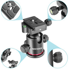 NEEWER Rotule pour trépied panoramique à 360 ° tout en métal avec plaque de dégagement rapide de type Arca, vis 1/4" 3/8",montag