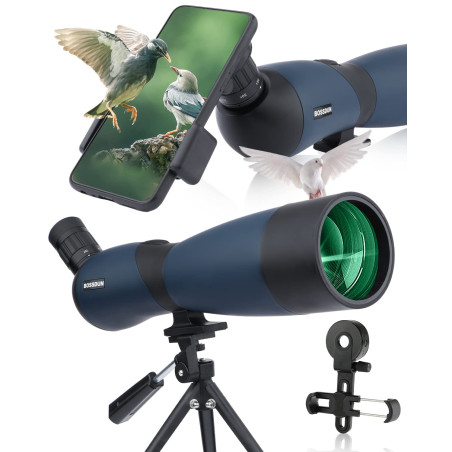 25-75x70 Longue-Vue avec Trépied, Sac de Transport et Adaptateur pour Smartphone pour L'observation des Oiseaux Visite Safari Ob