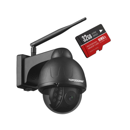 Topodome Métal Camera Surveillance WiFi Exterieure, IP Caméra 1080P Vision Nocturne Starlight, Carte SD 32G, Détection Humaine,