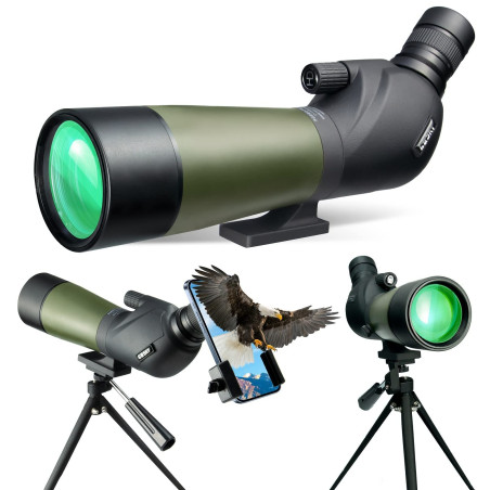 Gosky 20-60x60 HD Longue Vue - BAK4 Lunette d'observation Télescope oculaire incliné à 45 degrés pour Le tir à la Cible Chasse O