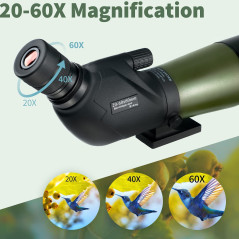 Gosky 20-60x60 HD Longue Vue - BAK4 Lunette d'observation Télescope oculaire incliné à 45 degrés pour Le tir à la Cible Chasse O